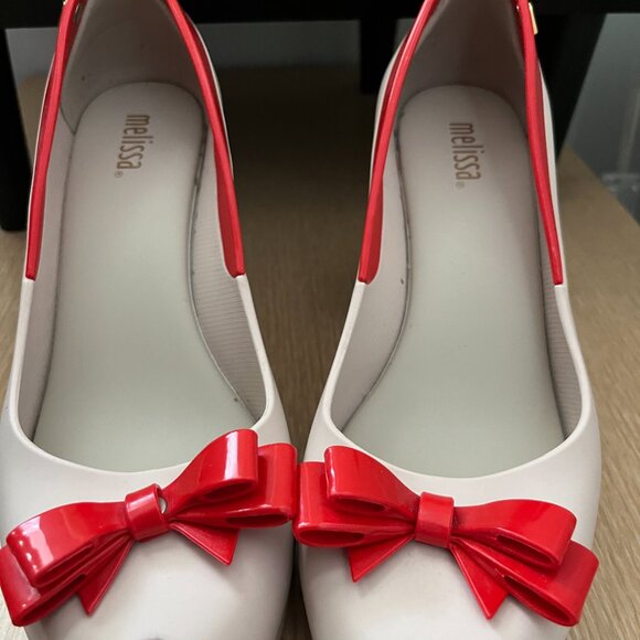 EUC MELISSA queen wedges khaki red bow 8 - Picture 6 of 7